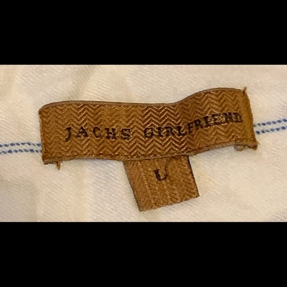 Women's White & Blue Striped Button Up Blouse By Jachs Girlfriend, Size Large - Picture 2 of 4